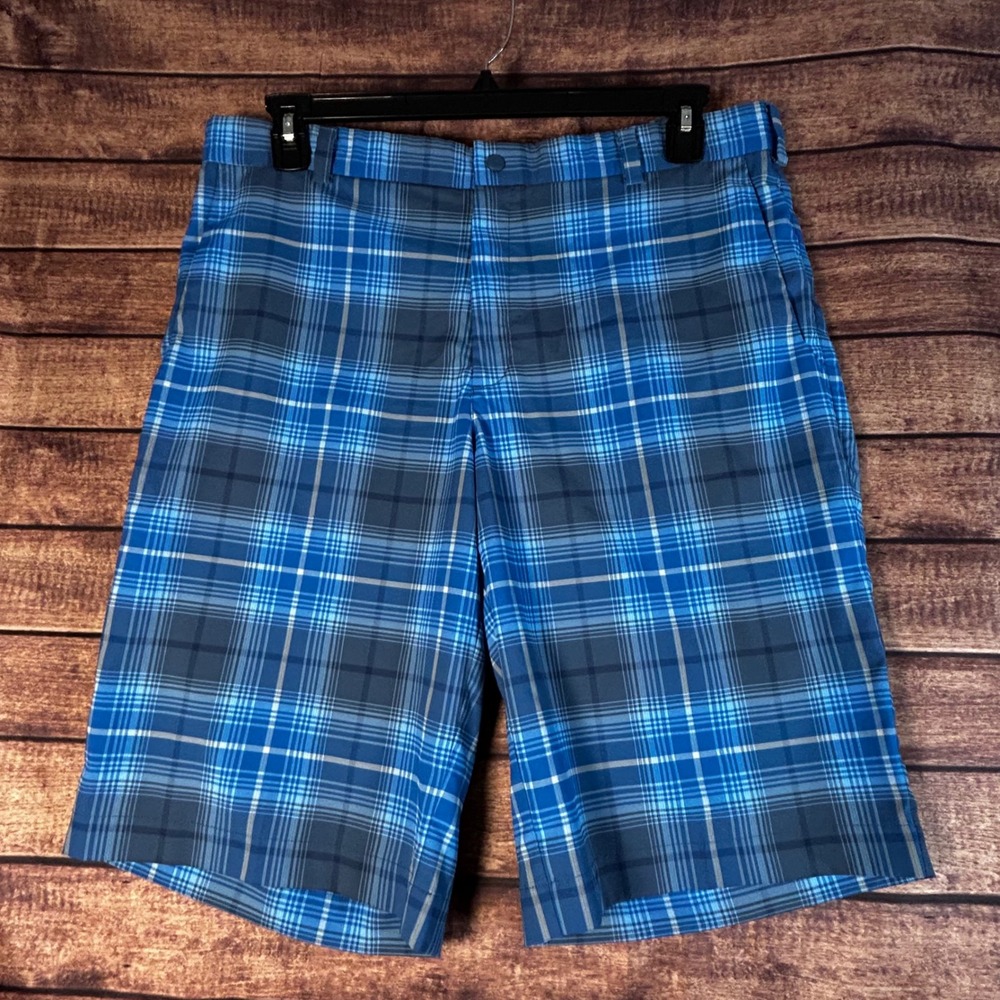 Nike Golf Tour Performance Dri-FIT Plaid Shorts Mens Blue Grey 36